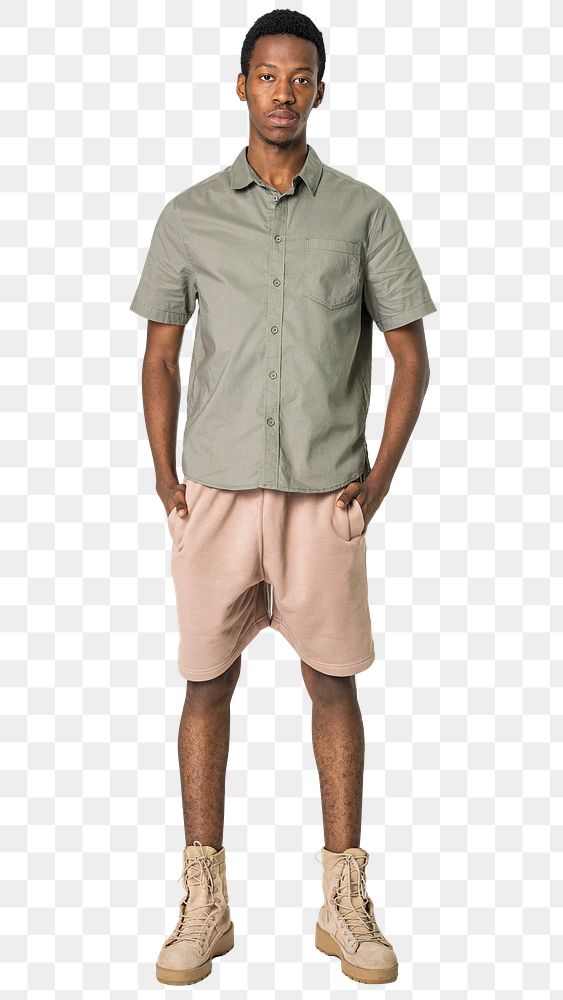 Shirt png mockup in gray men&rsquo;s casual wear full body
