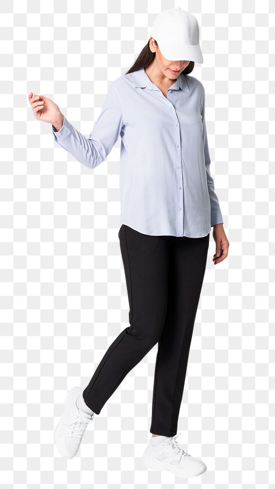 Woman png mockup in blue blouse casual fashion full body