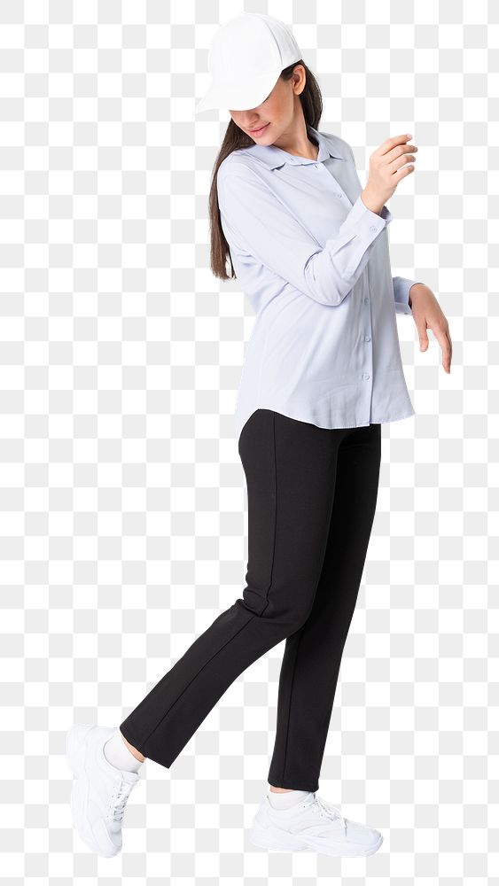 Woman png mockup in blue blouse casual fashion full body