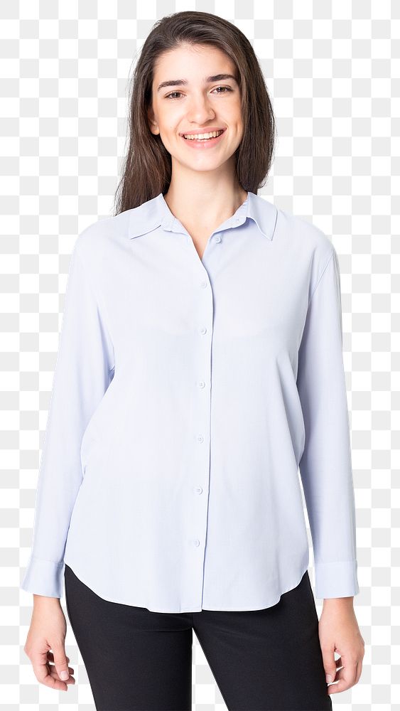 Png women&rsquo;s long sleeve shirt mockup with black pant