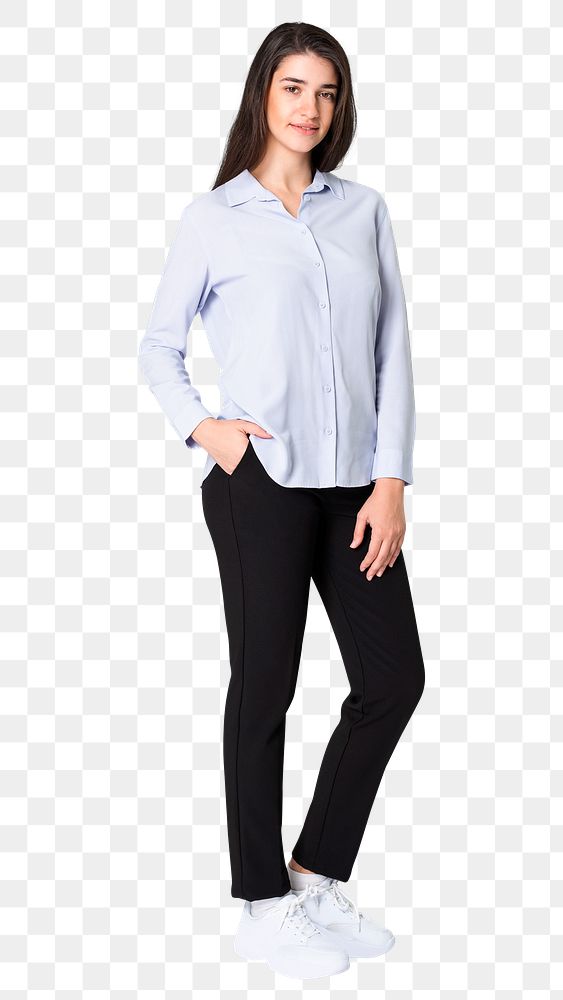 Woman png mockup in blue blouse casual fashion full body