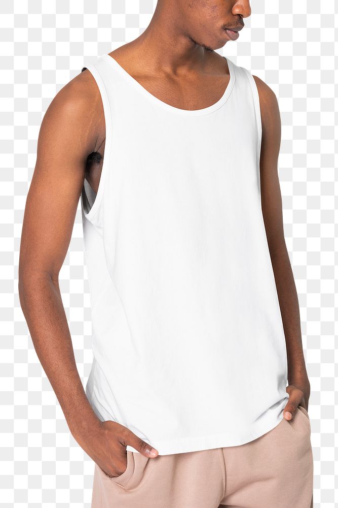 Png tank top white mockup men&rsquo;s summer apparel shoot