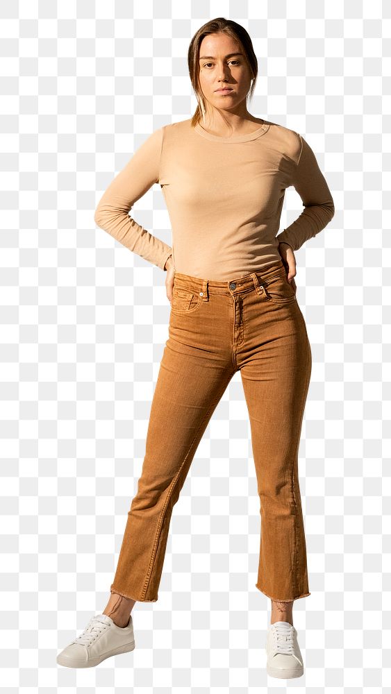 Woman png mockup in brown casual outfit