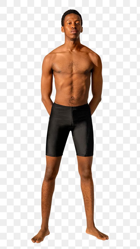 Man png mockup in black swim shorts summer apparel