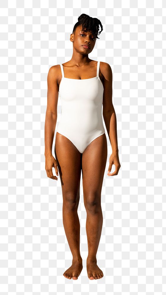 Woman png mockup in white one-piece women’s summer apparel full body