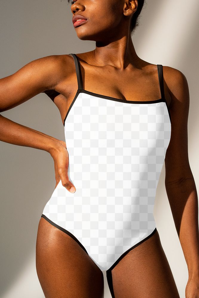 Png one-piece swimsuit mockup transparent beach fashion studio shoot