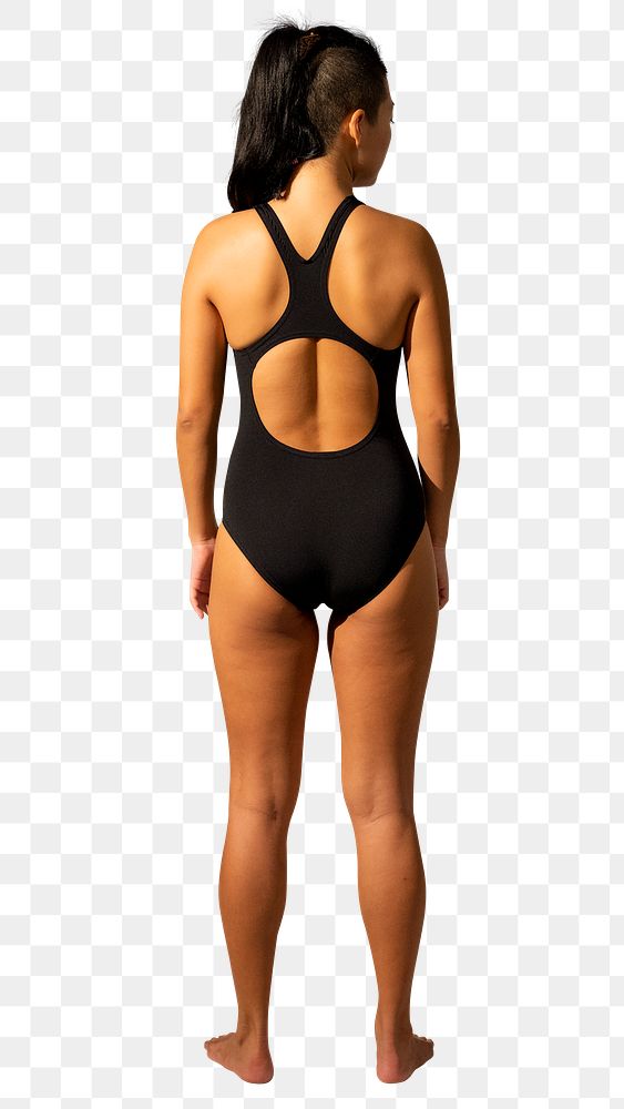 Woman png mockup in black one-piece women&rsquo;s summer apparel rear view