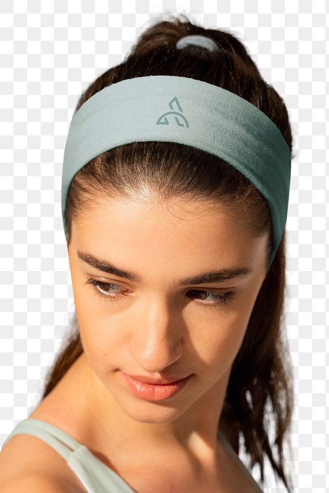 Png teenage woman mockup wearing headband, getting ready to exercise