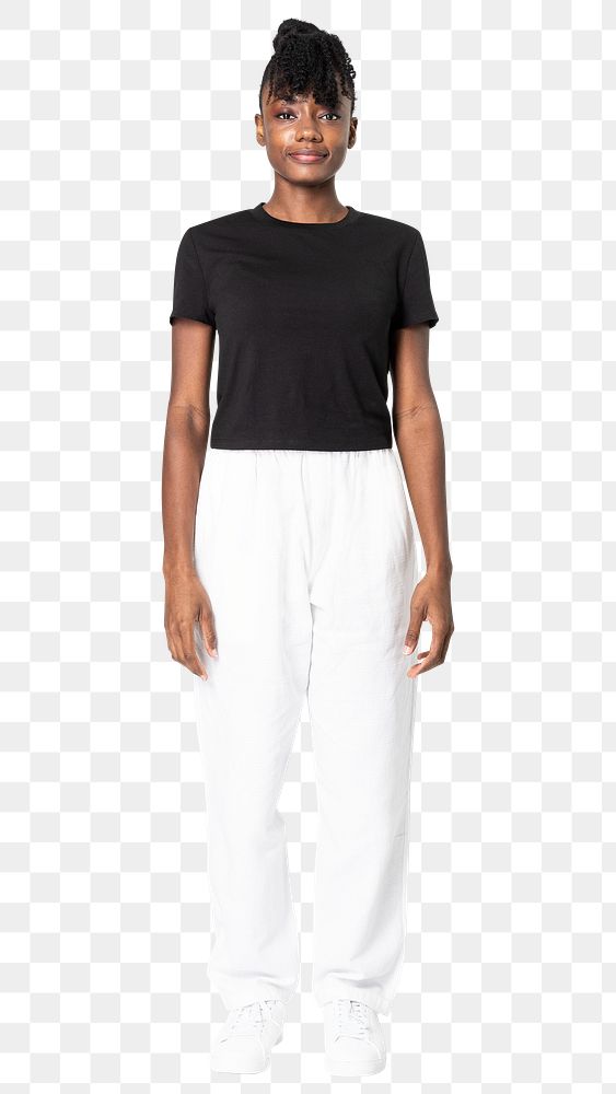 Woman png mockup in white sweatpants street apparel full body