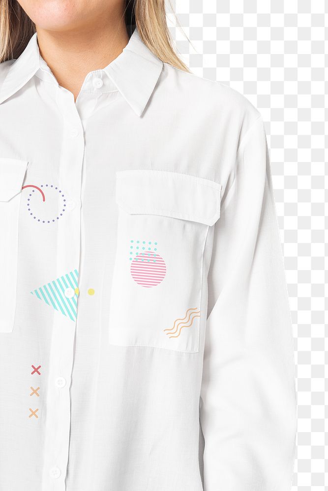 Png women&rsquo;s long sleeve shirt mockup wearing geometric design