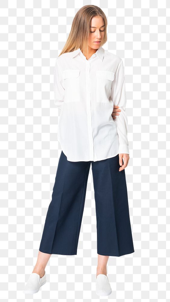 Woman png mockup in white blouse casual fashion