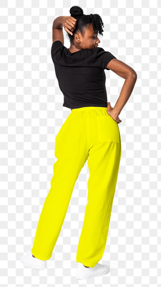 Hoshi png mockup in neon yellow sweatpants street apparel full body