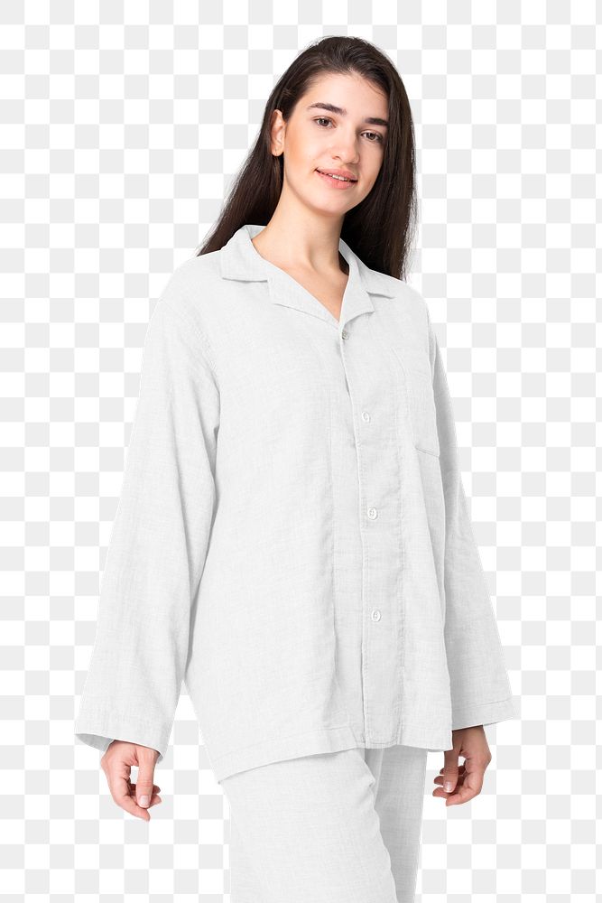 Png woman mockup white pajamas nightwear apparel shoot