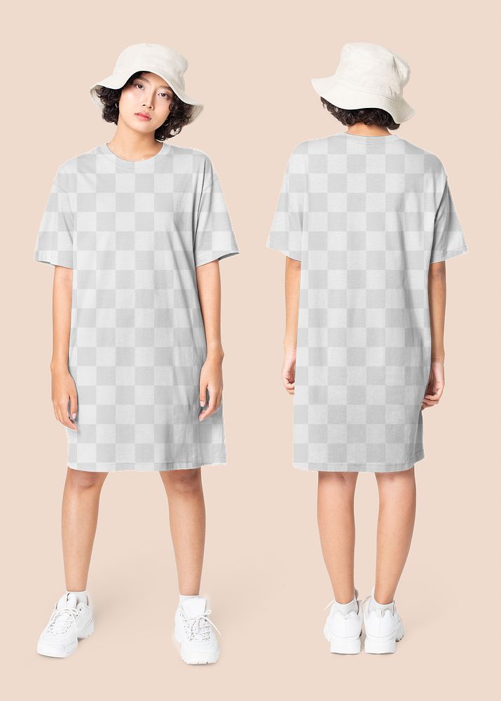 Woman png mockup in transparent t-shirt dress casual wear apparel