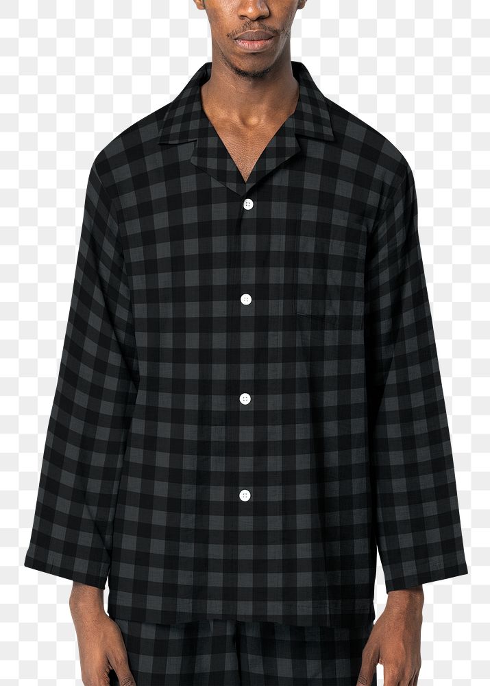 Pajamas png mockup in black plaid pattern sleepwear apparel