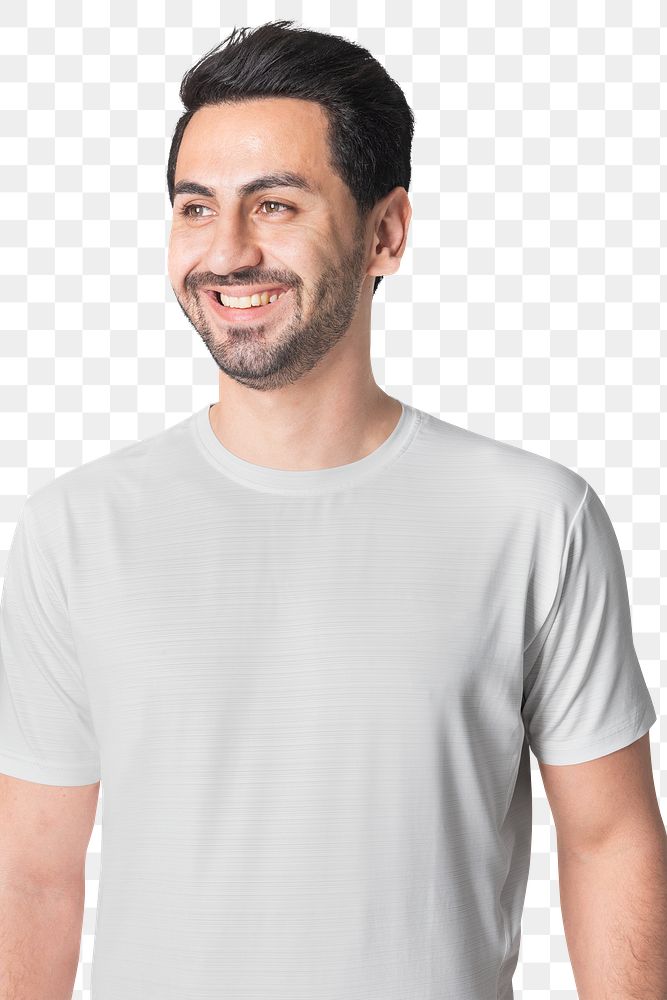 Png man mockup in basic white t-shirt transparent background