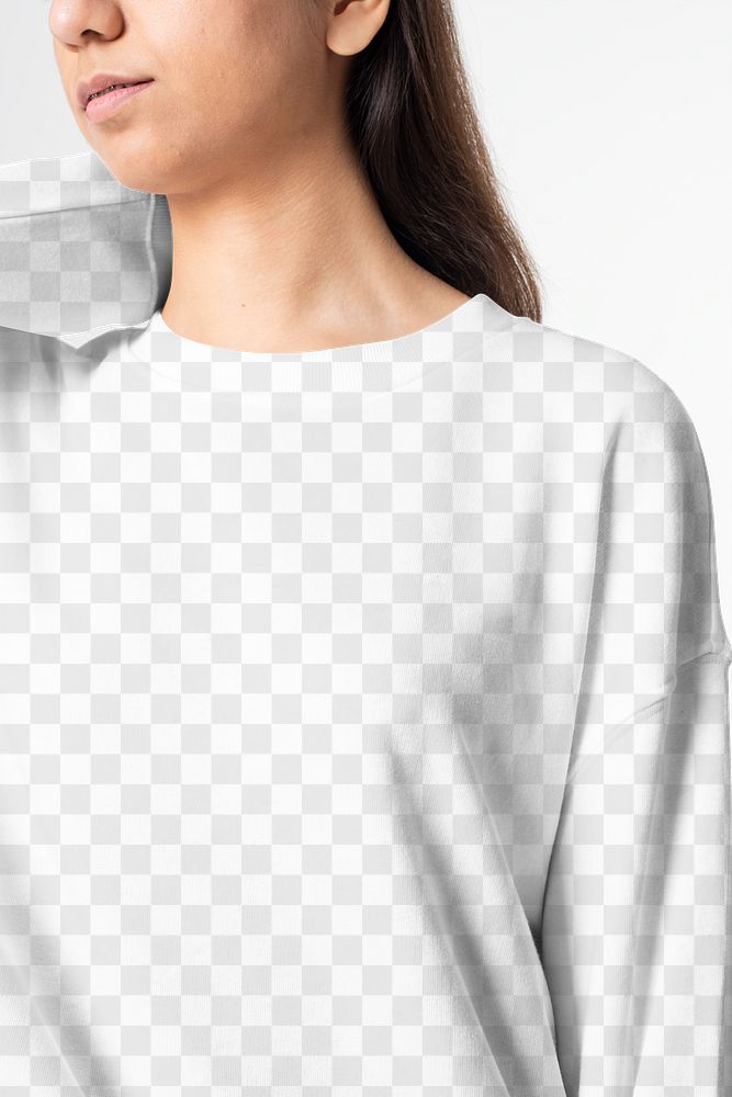 Png long sleeve tee mockup transparent women's apparel studio shoot