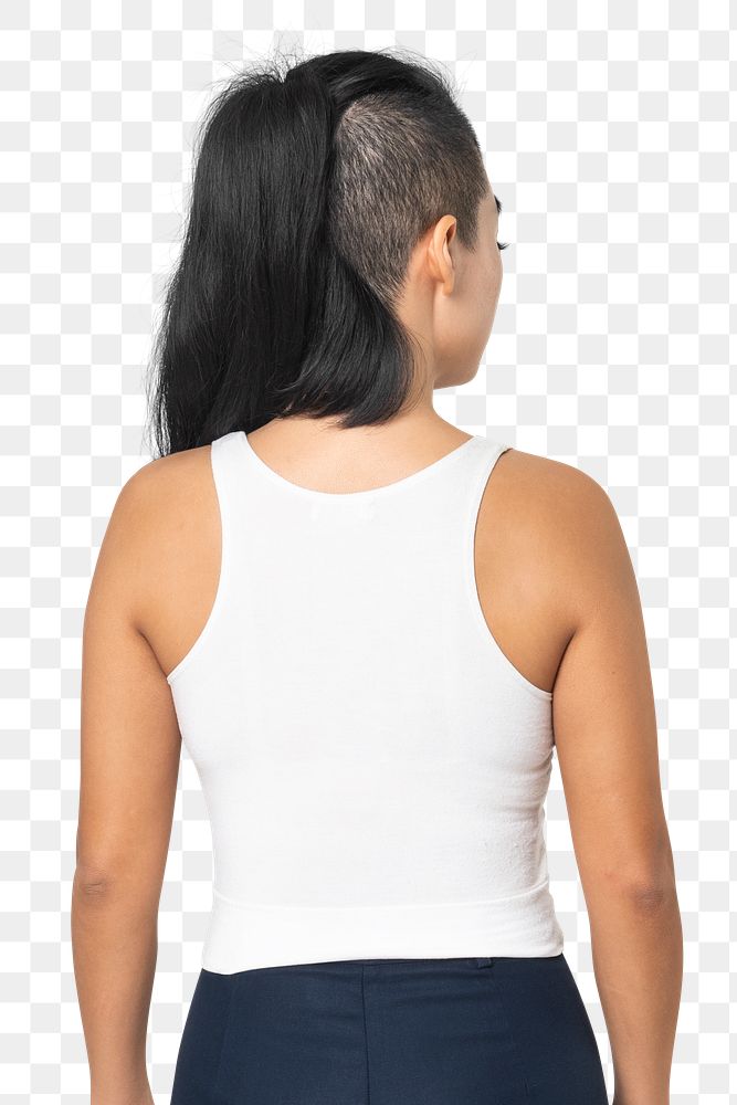Png tank top mockup in white women&rsquo;s summer apparel rear view