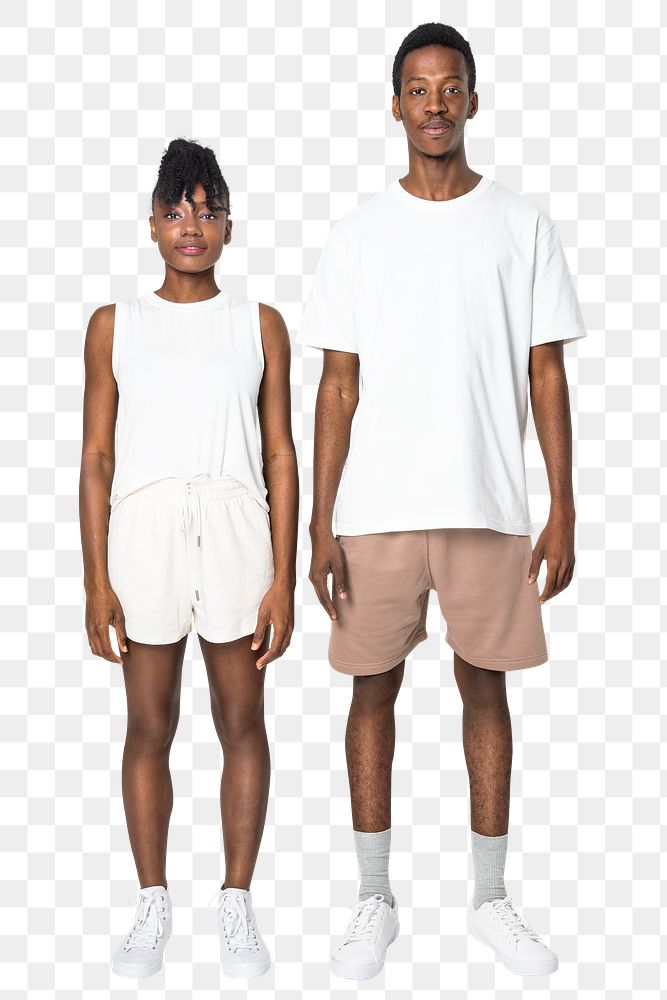 Couple png mockup in loungewear outfits on transparent background