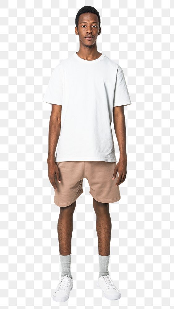 Man png mockup in white t-shirt basic wear full body