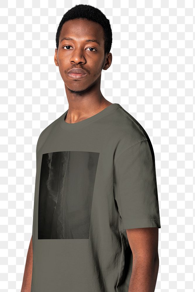 Png man mockup in gray t-shirt transparent background