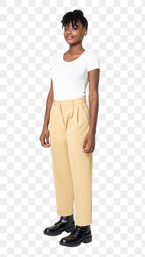 Woman png mockup in beige a-line slacks business casual wear