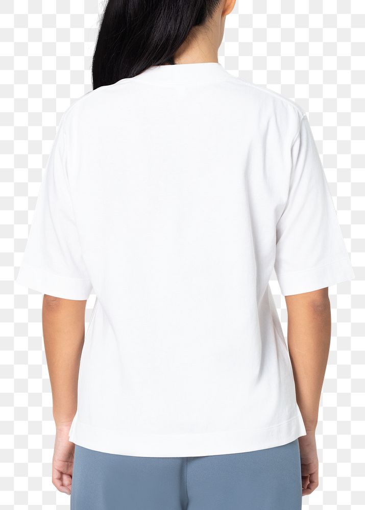 T-shirt png mockup white round neck women&rsquo;s casual fashion rear view