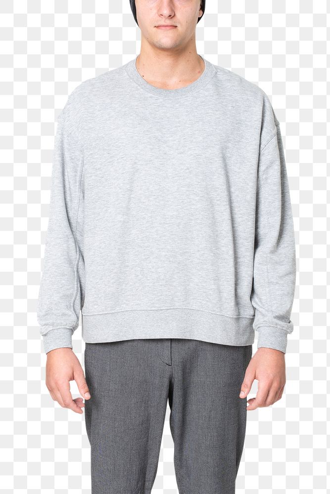 Man png mockup in gray sweater and beanie winter apparel