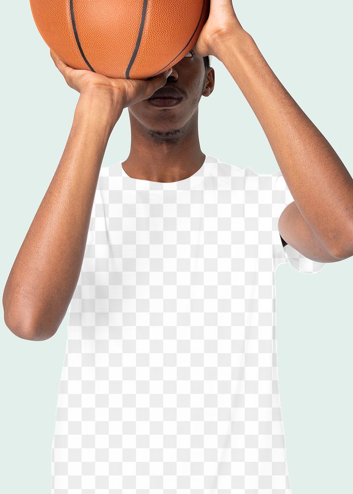Png t-shirt transparent mockup on sporty man