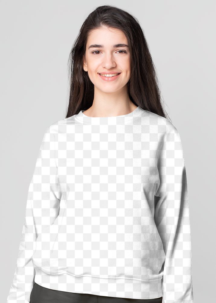 Woman png mockup in transparent sweater winter apparel