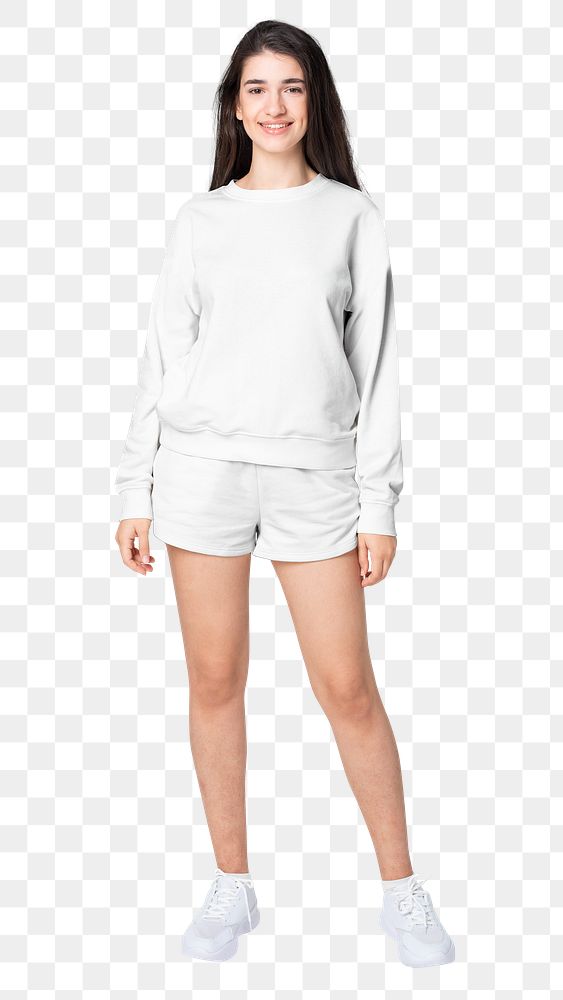 Woman png mockup in white sweater winter apparel full body