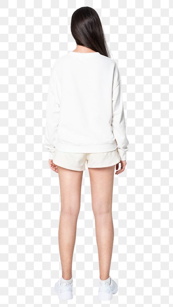Woman png mockup in white sweater winter apparel full body rear view