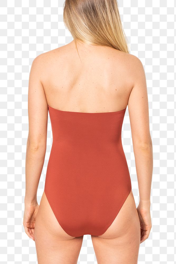 Swimsuit png mockup strapless red women&rsquo;s summer apparel rear view