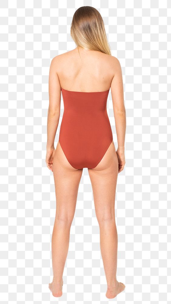 Woman in swimsuit png mockup one-piece summer apparel rear view