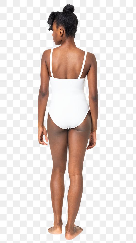 Woman in swimsuit png mockup one-piece summer apparel rear view