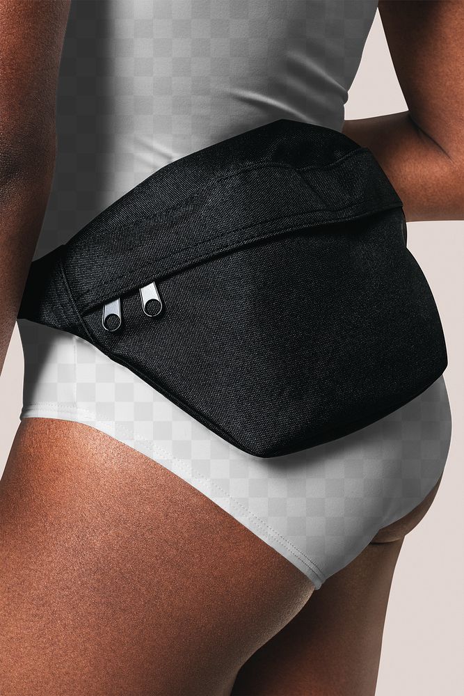 Png one-piece swimsuit mockup with waist bag close up summer apparel shoot