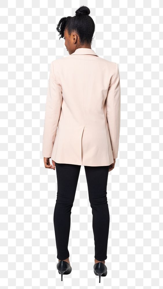 Woman png mockup in light pink coat outerwear winter apparel rear view