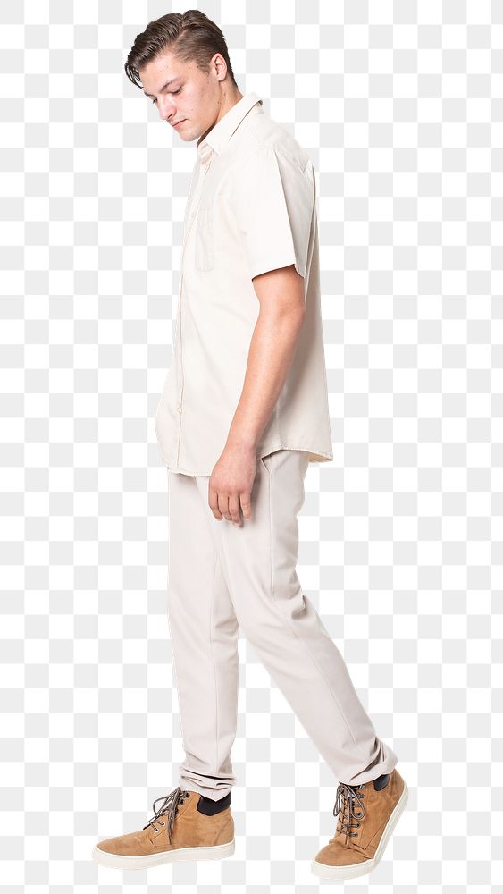 Man png mockup in beige shirt casual wear