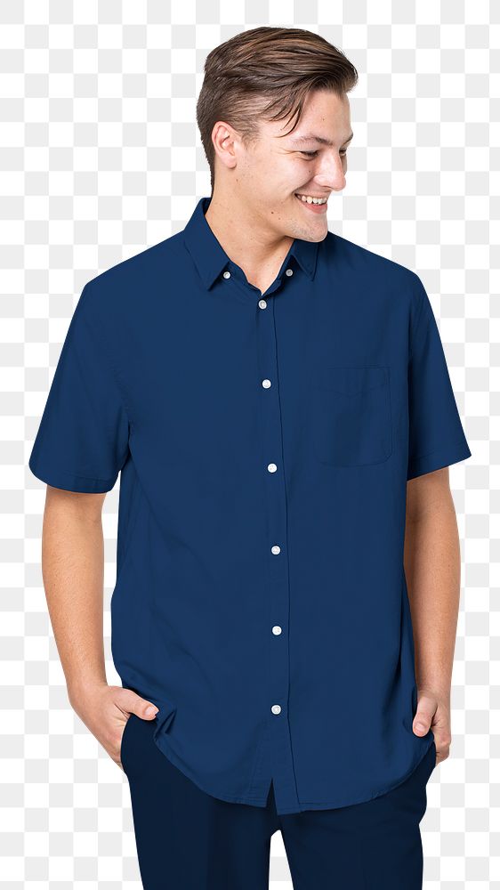 Shirt png mockup in blue men&rsquo;s casual wear