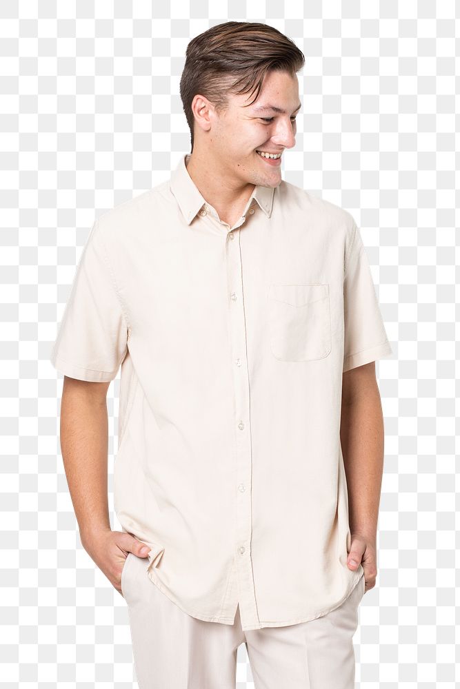 Shirt png mockup in beige men&rsquo;s casual wear