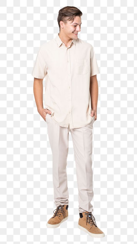 Man png mockup in beige shirt casual wear