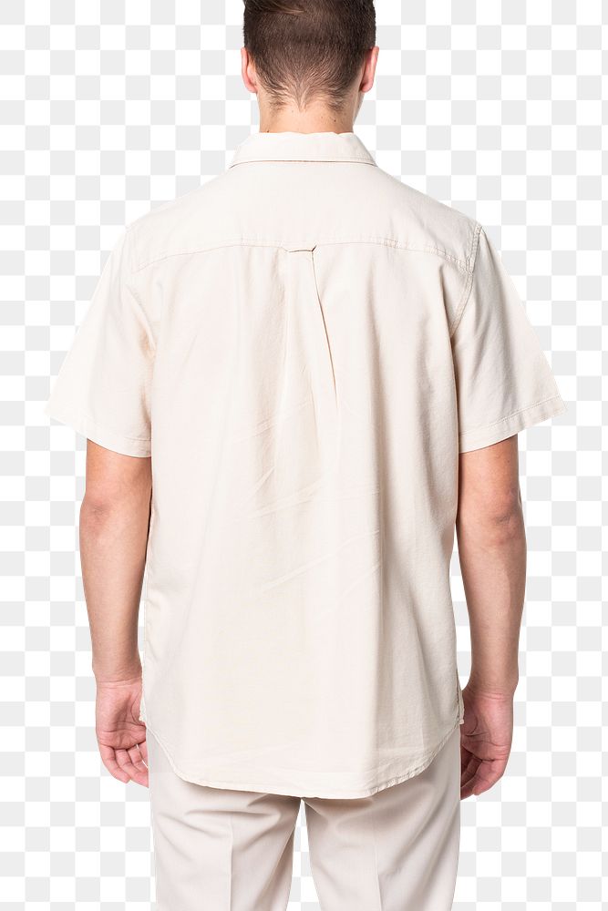 Shirt png mockup in beige men&rsquo;s casual wear rear view