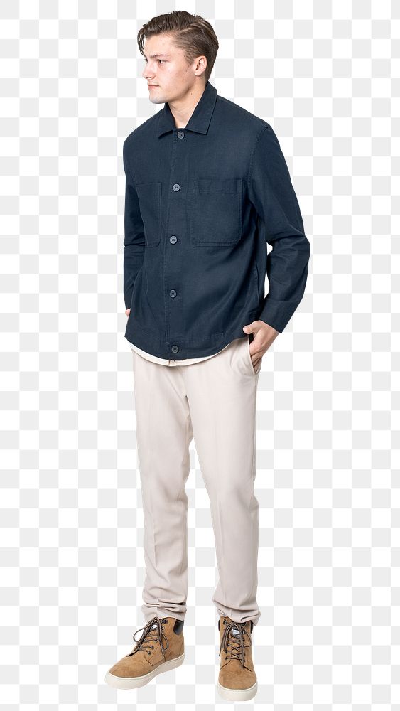 Man png mockup in blue shirt casual wear