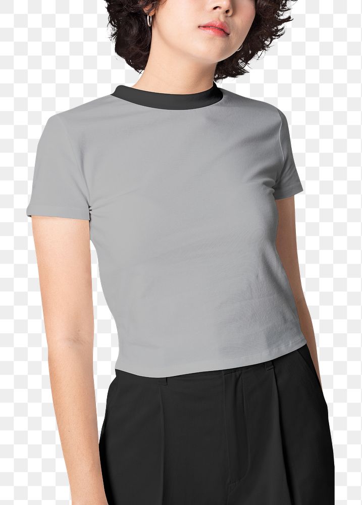 Png woman in plain crop top mockup with design space