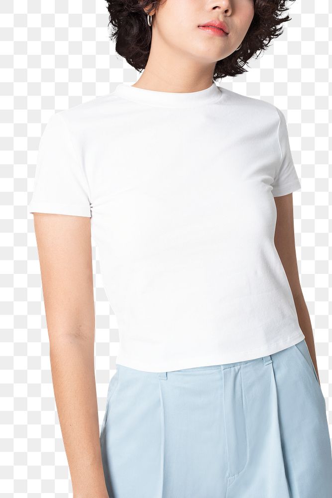 Png woman mockup in white crop top and mini skirt