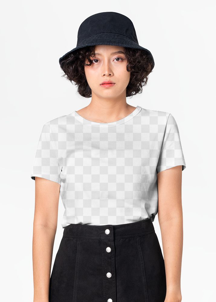Woman png mockup in t-shirt top and skirt streetwear apparel set