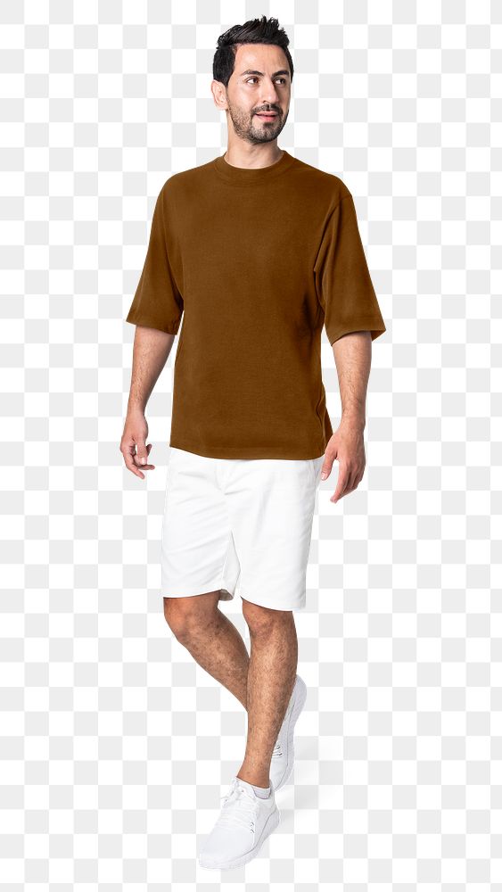 Man png mockup in brown t-shirt basic wear full body