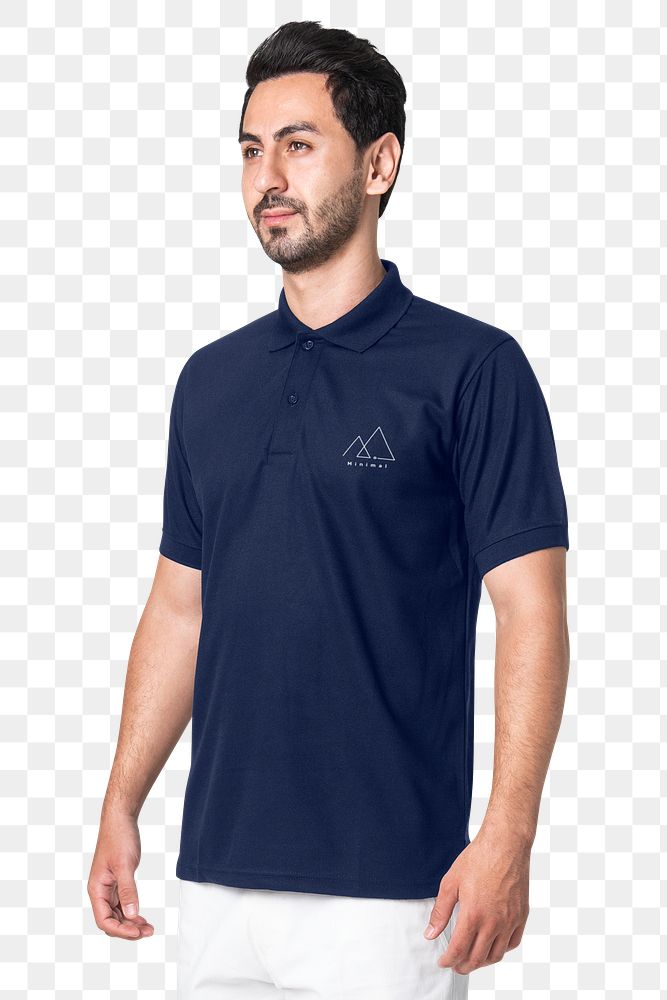Png polo shirt mockup in navy blue with logo men&rsquo;s casual business wear