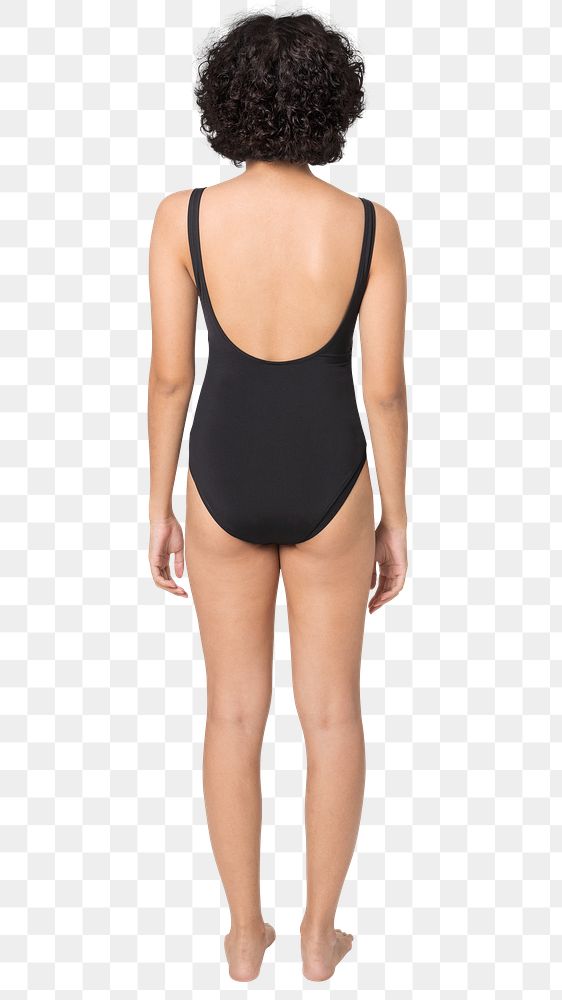 Woman in swimsuit png mockup one-piece summer apparel rear view