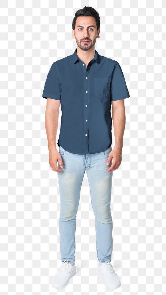 Man png mockup in blue shirt casual wear